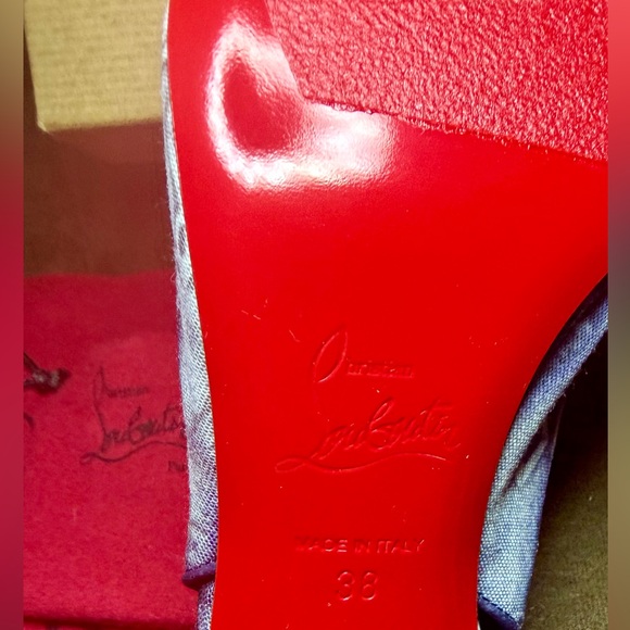 Christian Louboutin Denim Sling Pumps Kitten Heels LIKE NEW - Picture 6 of 10